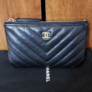 Chanel Black Chevron Calfskin Small Cosmetic Case